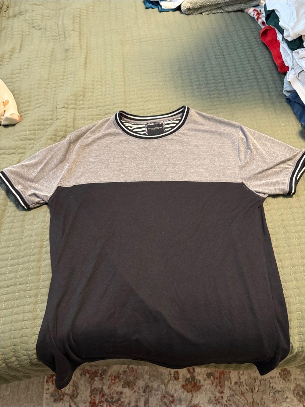 Denim & Flower Two-Tone Crewneck Tee in Gray and Black